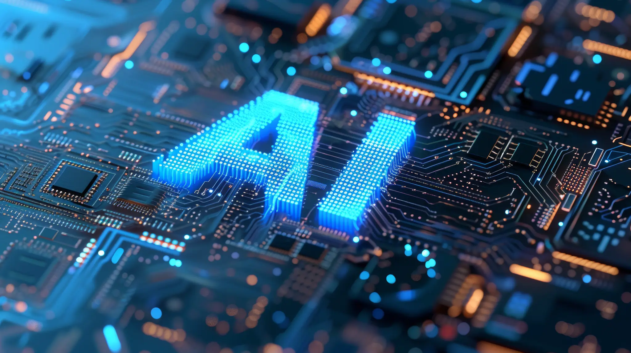 The letters AI on a computer circuit board