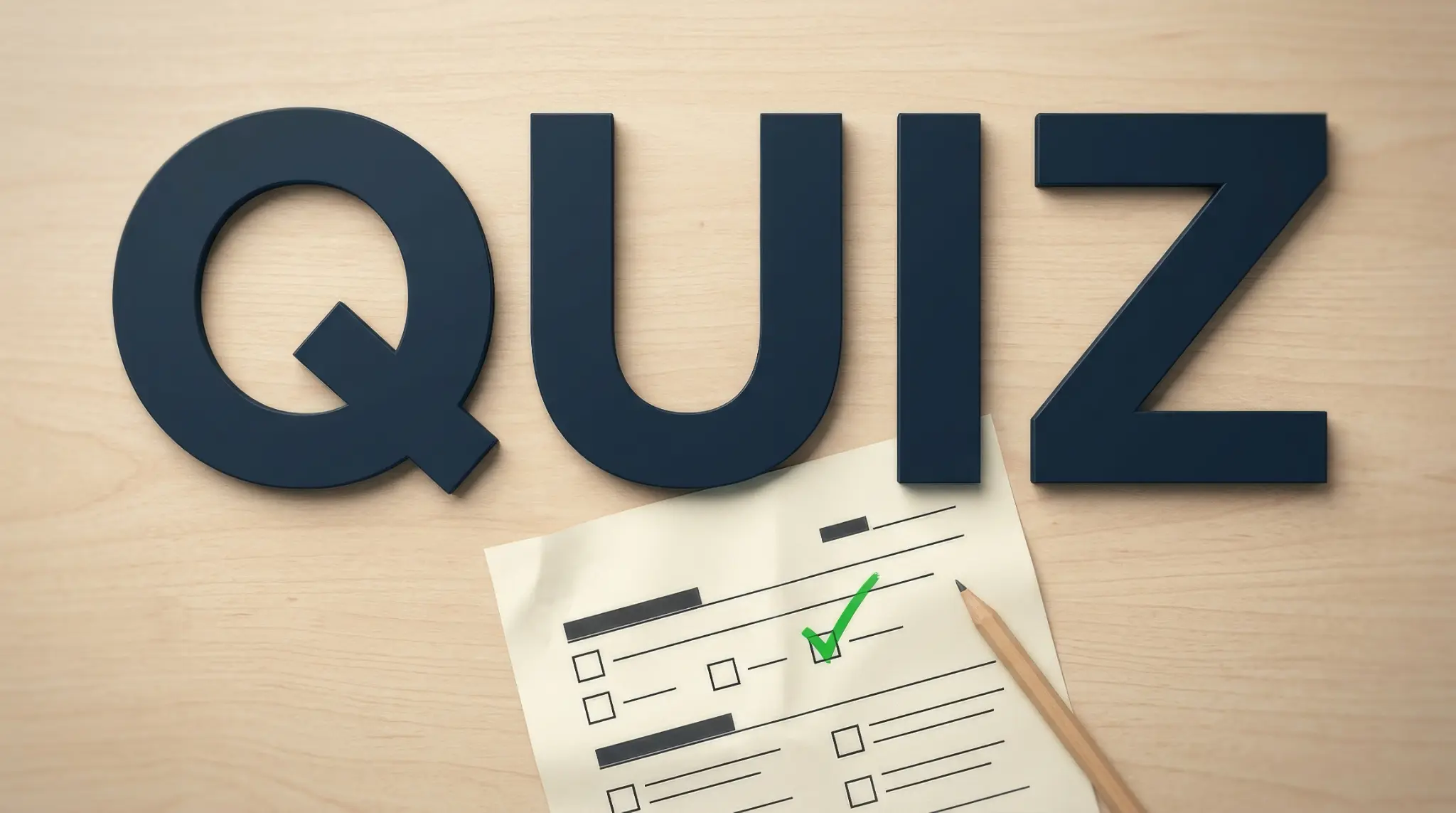 The word quiz with a checked answer sheet